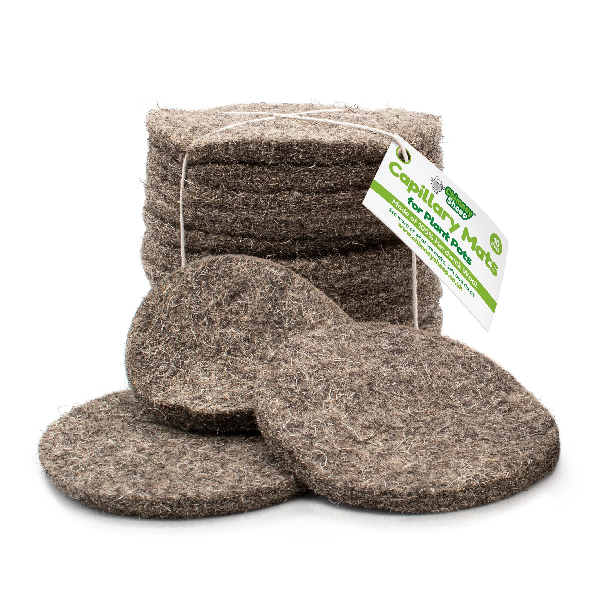 13cm Pure Wool Capillary Mats for Plant Pots - Pack of 10